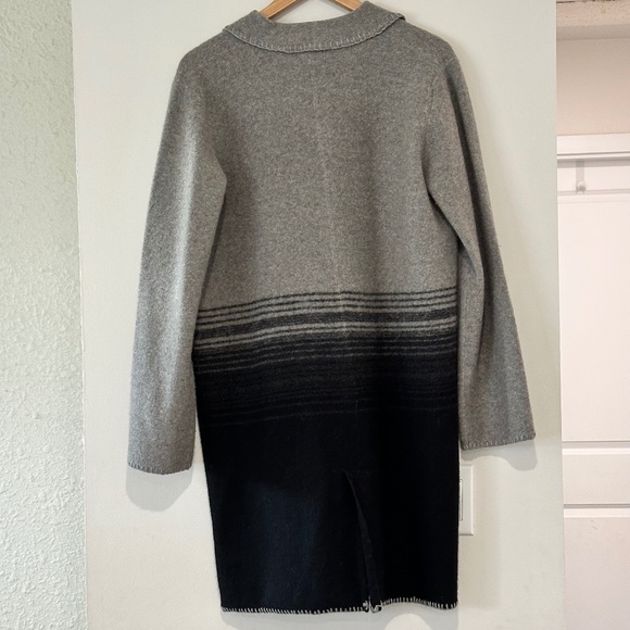 Cleo | Women’s 100% Wool Long Cardigan Coat Long Sleeve Gray and Black - Picture 3 of 7